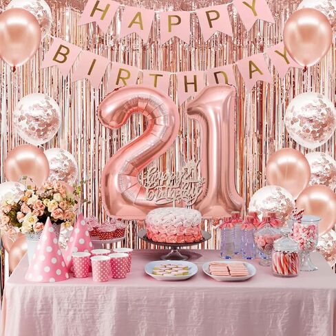 Sweet 16 Party Decorations for Girls, Happy 16th Birthday Banner Cake Topper Balloons Sash and Tiara, Rose Gold 16 Birthday Party Supplies for Girls in Saudi Arabia