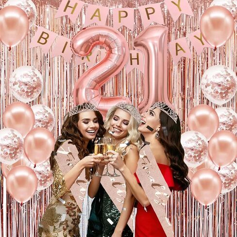 Sweet 16 Party Decorations for Girls, Happy 16th Birthday Banner Cake Topper Balloons Sash and Tiara, Rose Gold 16 Birthday Party Supplies for Girls in Saudi Arabia
