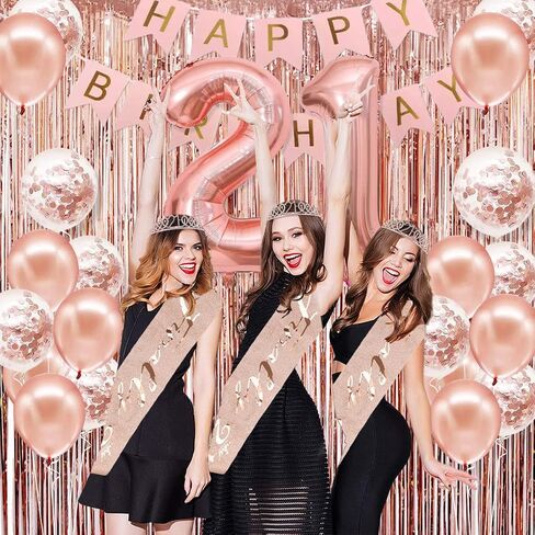 Sweet 16 Party Decorations for Girls, Happy 16th Birthday Banner Cake Topper Balloons Sash and Tiara, Rose Gold 16 Birthday Party Supplies for Girls in Saudi Arabia