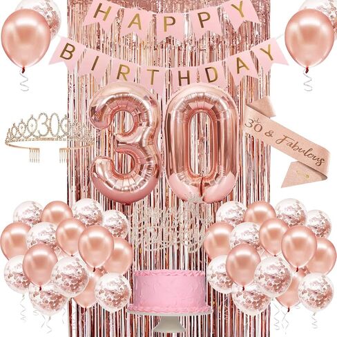 Sweet 16 Party Decorations for Girls, Happy 16th Birthday Banner Cake Topper Balloons Sash and Tiara, Rose Gold 16 Birthday Party Supplies for Girls in Saudi Arabia
