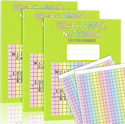 2 Pack 8.5×11 Colored Graph Paper Pad Math Notebook Graph Paper 1/2 Inch Squares Large Quad Ruled Grid Composition Book Colored Grid Notebook Exercise 30 Sheets for Kids Dyslexia Dysgraphia School in Kuwait