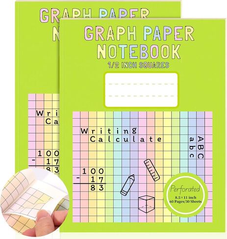 2 Pack 8.5×11 Colored Graph Paper Pad Math Notebook Graph Paper 1/2 Inch Squares Large Quad Ruled Grid Composition Book Colored Grid Notebook Exercise 30 Sheets for Kids Dyslexia Dysgraphia School in Kuwait