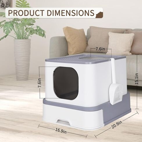 RIZZARI Foldable Cat Litter Box, Cat Box with Drawer, Large Capacity Litter Box with Lid, Top Opening Litter Pan for Small to Big Cats (All Black) in Kuwait