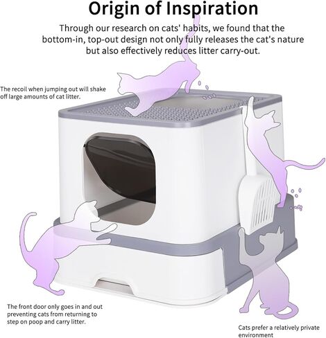 RIZZARI Foldable Cat Litter Box, Cat Box with Drawer, Large Capacity Litter Box with Lid, Top Opening Litter Pan for Small to Big Cats (All Black) in Kuwait