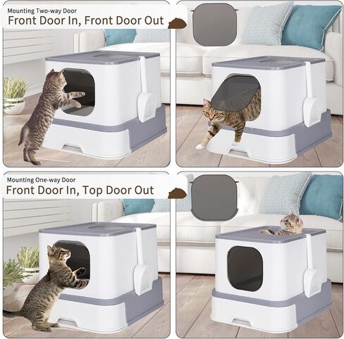 RIZZARI Foldable Cat Litter Box, Cat Box with Drawer, Large Capacity Litter Box with Lid, Top Opening Litter Pan for Small to Big Cats (All Black) in Kuwait