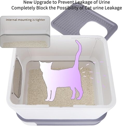 RIZZARI Foldable Cat Litter Box, Cat Box with Drawer, Large Capacity Litter Box with Lid, Top Opening Litter Pan for Small to Big Cats (All Black) in Kuwait