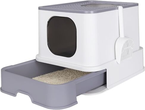 RIZZARI Foldable Cat Litter Box, Cat Box with Drawer, Large Capacity Litter Box with Lid, Top Opening Litter Pan for Small to Big Cats (All Black) in Kuwait