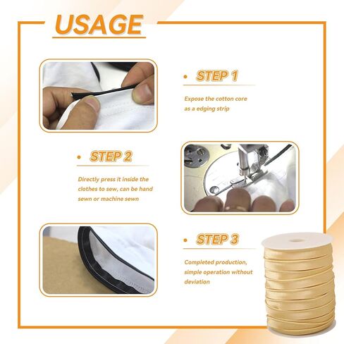 Piping Trim for Sewing, 1.4cm/ 55 Yards Crafts Piping Bias Tape Trim Fold Bias Tape Braid Bias Satin Lip Cord with Welting Cord for Table Cloth Refined Finishes (Yellow) in Kuwait