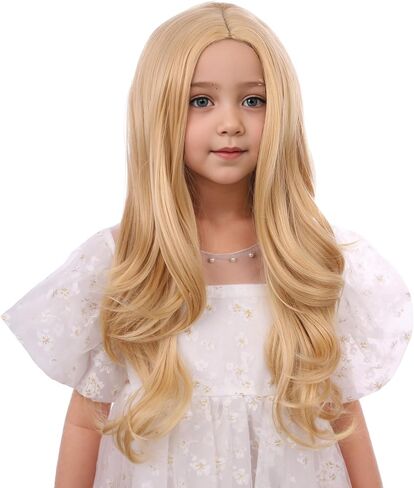 Ginger Wig for Kids Girls Long Ginger Orange Wavy Curly Wig Child Long Orange Part Wigs Heat Resistant Synthetic Wigs with Hairnet in Saudi Arabia