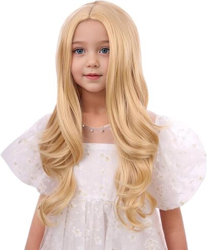 Ginger Wig for Kids Girls Long Ginger Orange Wavy Curly Wig Child Long Orange Part Wigs Heat Resistant Synthetic Wigs with Hairnet in Saudi Arabia