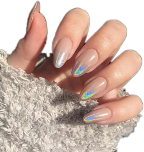 Rainbow Press on Nails Nude False Nails Full Cover Acrylic Cloud Fake Medium Nails for Women and Girls 24PCS in Saudi Arabia