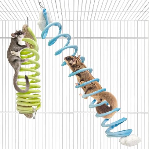 VCEPJH 2PCS Sugar Glider Toys, Elastic Sugar Glider Climbing Ropes, Hanging Spring Toy for Sugar Glider Cage Accessories for Squirrel Hamster Rat, Sugar Glider Enrichment Toys Blue and Green in Saudi Arabia