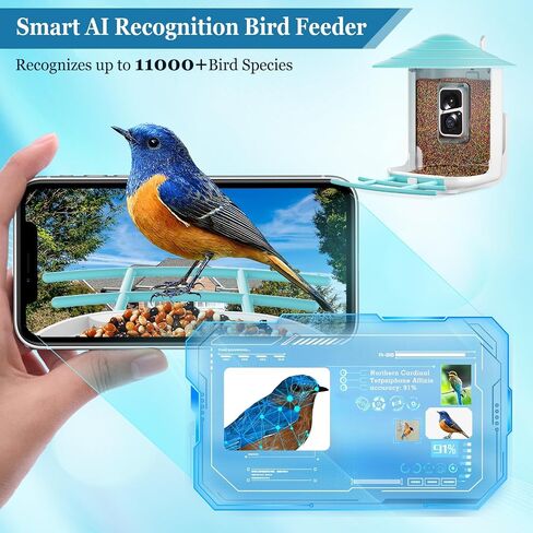 Careboda Bird Feeder with Camera, Motion Detection Auto Capture Videos, Smart AI Recognition Wild Bird Watching Camera Solar Powered Wirelss Outdoor with 64G SD Card, Ideal Gifts (Blue) in Saudi Arabia