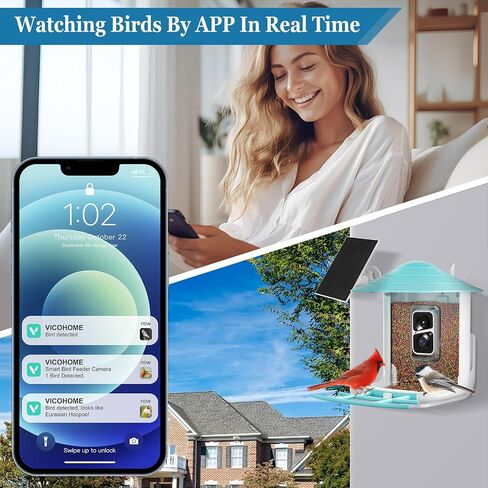 Careboda Bird Feeder with Camera, Motion Detection Auto Capture Videos, Smart AI Recognition Wild Bird Watching Camera Solar Powered Wirelss Outdoor with 64G SD Card, Ideal Gifts (Blue) in Saudi Arabia