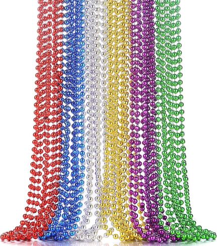 24PCS Mardi Gras Beads, 33'' Gold Purple Green Bead Necklaces, Festival Parade Throw Accessory Sets for Mardi Gras Celebrations Decorations in Kuwait