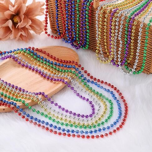 24PCS Mardi Gras Beads, 33'' Gold Purple Green Bead Necklaces, Festival Parade Throw Accessory Sets for Mardi Gras Celebrations Decorations in Kuwait