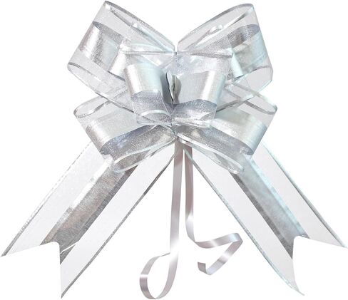 WEWILUCK Pull Bows for Gift Wrapping, 15 PCS Large Gift Bow Bulk for Presents Package, Gift Baskets, Christmas, Wedding, and Party Decor (White with Tulle & Gold line, 6 inches) in Saudi Arabia