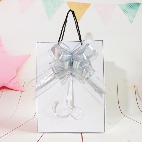 WEWILUCK Pull Bows for Gift Wrapping, 15 PCS Large Gift Bow Bulk for Presents Package, Gift Baskets, Christmas, Wedding, and Party Decor (White with Tulle & Gold line, 6 inches) in Saudi Arabia