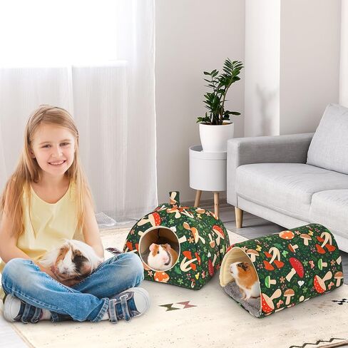 مخبأ خنزير غينيا من glittme، سرير ونفق خنزير غينيا الناعم، عبوتان من نفق خنزير غينيا قابل للغسل مع ملحقات خنزير غينيا المنزلية للهامستر والأرنب والأرنب والحيوانات الصغيرة in Kuwait