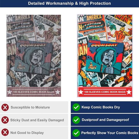100ct Silver-Age Comic-Book-Bags and Boards - Reusable Comic Book Boards and Bags for Comic Book Storage, 1 1/2" Flap Comic Bags and Backing Boards, Clear Protector and Protection Board Cardboards in Kuwait