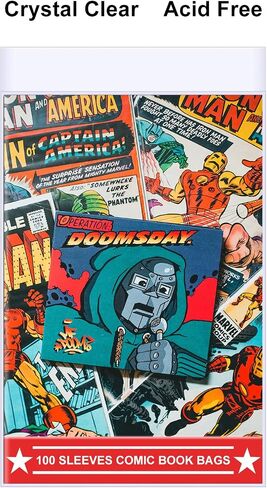 100ct Silver-Age Comic-Book-Bags and Boards - Reusable Comic Book Boards and Bags for Comic Book Storage, 1 1/2" Flap Comic Bags and Backing Boards, Clear Protector and Protection Board Cardboards in Kuwait