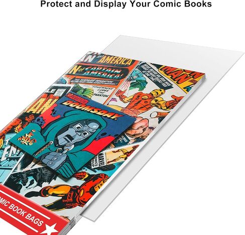 100ct Silver-Age Comic-Book-Bags and Boards - Reusable Comic Book Boards and Bags for Comic Book Storage, 1 1/2" Flap Comic Bags and Backing Boards, Clear Protector and Protection Board Cardboards in Kuwait