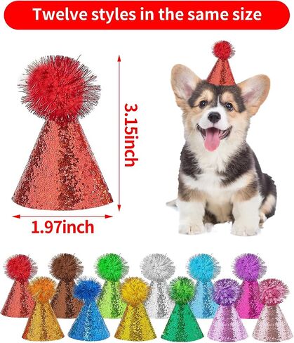 PET SHOW 12 Pack Mini Small Dog Hats Cat Birthday Party Hat Rabbit Hats for Stuffed Animals Holiday Wedding Puppies Kittens Costume Accessories in Kuwait