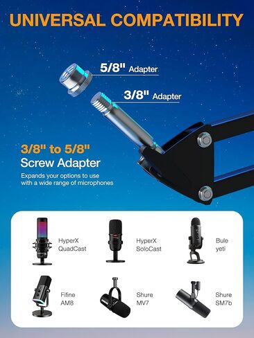 SUNMON RGB Boom Arm - Mic Arm With RGB Light, Adjustable 11 Light Modes, Microphone Boom Arm With Adapter Compatible with Fifine Microphone, Blue Yeti, HyperX QuadCast and Most Gaming Mic in Kuwait