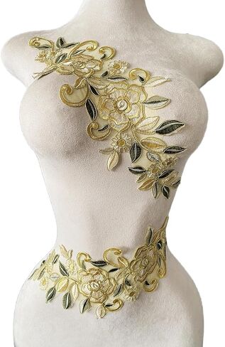 2PCS Multicolor Lace Fabric Patches Embroidery Applique Lace Floral Motif Wedding Dress Sewing Trims Decor 16X5.5inches (Red) in Saudi Arabia