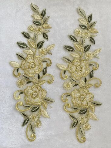 2PCS Multicolor Lace Fabric Patches Embroidery Applique Lace Floral Motif Wedding Dress Sewing Trims Decor 16X5.5inches (Red) in Saudi Arabia