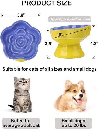 Raised Cat Slow Feeder Bowl, Ceramic Raised Pet Dishes, No Black Chin, Flower Shaped, for Dry and Wet Food, Non-Slip, Dishwasher Microwave Safe (Pink) in Kuwait