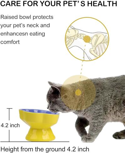 Raised Cat Slow Feeder Bowl, Ceramic Raised Pet Dishes, No Black Chin, Flower Shaped, for Dry and Wet Food, Non-Slip, Dishwasher Microwave Safe (Pink) in Kuwait