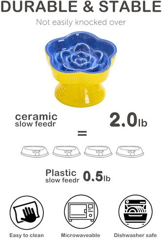 Raised Cat Slow Feeder Bowl, Ceramic Raised Pet Dishes, No Black Chin, Flower Shaped, for Dry and Wet Food, Non-Slip, Dishwasher Microwave Safe (Pink) in Kuwait