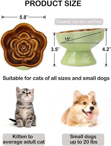 Raised Cat Slow Feeder Bowl, Ceramic Raised Pet Dishes, No Black Chin, Flower Shaped, for Dry and Wet Food, Non-Slip, Dishwasher Microwave Safe (Pink) in Saudi Arabia