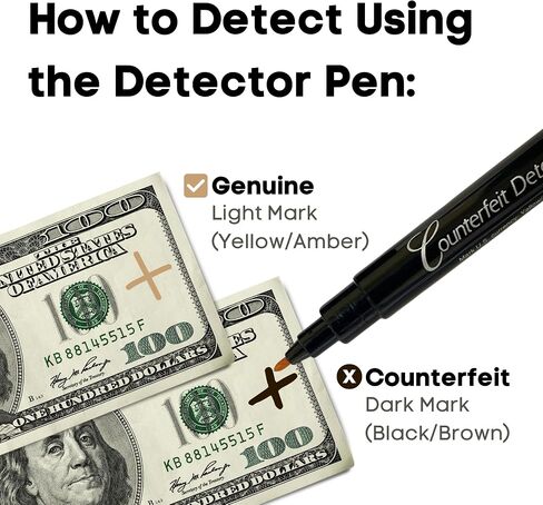 DRI Mark Dual Test Dual Test Penctor Pen ، حزمة مكافأة UV Light Head - مدقق فواتير الأموال المزيفة ، اختبارات لشرائط الأمان وورقة العملة الأصلية ، 1 UV Light/ 3 Lights in Kuwait