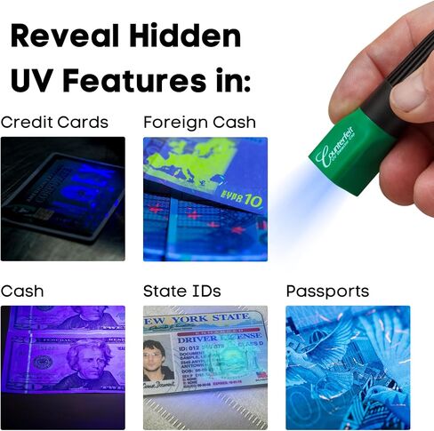 DRI Mark Dual Test Dual Test Penctor Pen ، حزمة مكافأة UV Light Head - مدقق فواتير الأموال المزيفة ، اختبارات لشرائط الأمان وورقة العملة الأصلية ، 1 UV Light/ 3 Lights in Kuwait