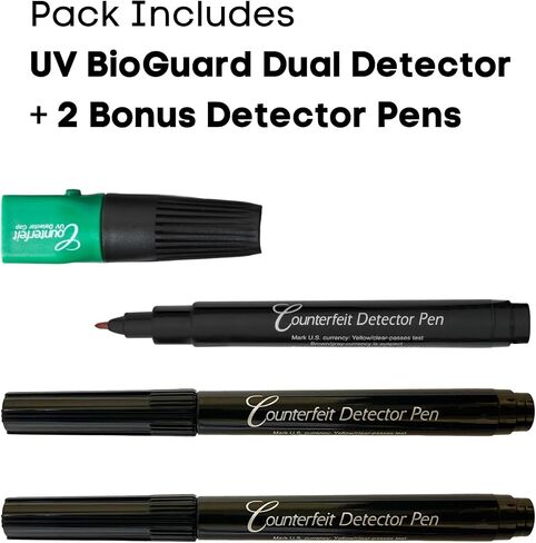 DRI Mark Dual Test Dual Test Penctor Pen ، حزمة مكافأة UV Light Head - مدقق فواتير الأموال المزيفة ، اختبارات لشرائط الأمان وورقة العملة الأصلية ، 1 UV Light/ 3 Lights in Kuwait