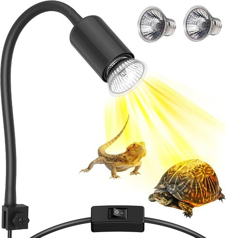 Reptile Heat Lamp, Rotatable UVA/UVB Light Lamp with 2pcs Basking Bulbs (25W + 35W), Suitable for Bearded Dragon, Snake, Reptiles, Lizard, Turtle (Black) in Saudi Arabia