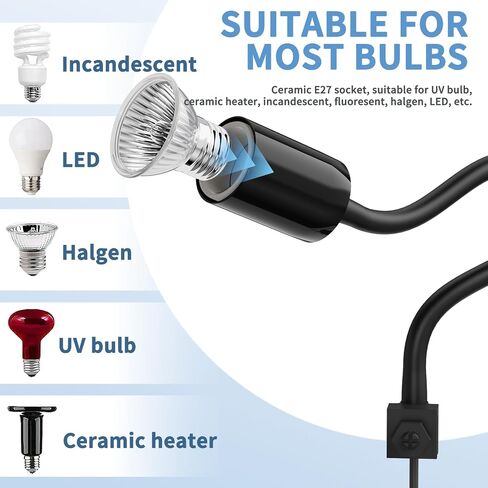 Reptile Heat Lamp, Rotatable UVA/UVB Light Lamp with 2pcs Basking Bulbs (25W + 35W), Suitable for Bearded Dragon, Snake, Reptiles, Lizard, Turtle (Black) in Saudi Arabia