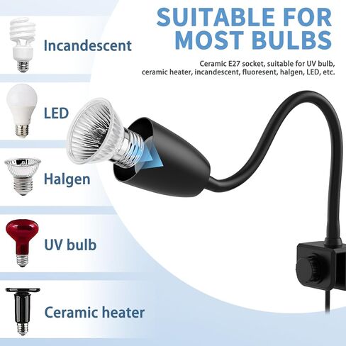 Reptile Heat Lamp, Rotatable UVA/UVB Light Lamp with 2pcs Basking Bulbs (25W + 35W), Suitable for Bearded Dragon, Snake, Reptiles, Lizard, Turtle (Black) in Saudi Arabia