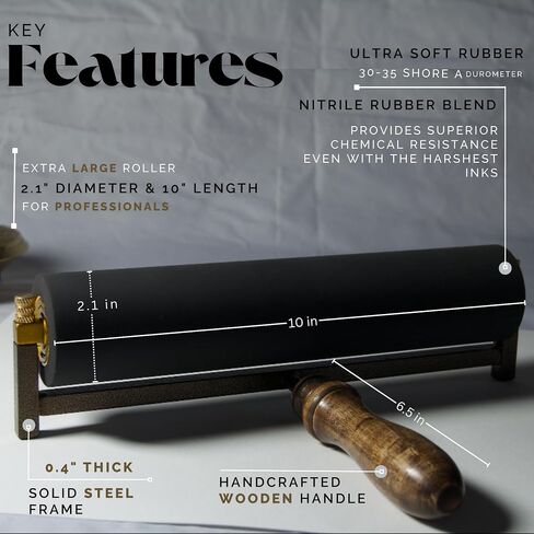Leoball® Limited Edition Ultra-Soft Nitrile Rubber Block Printing Brayer, Deluxe Luxury 30-35 Shore A Rubber Roller, with Internal Bearing tech, 4 inch in Saudi Arabia