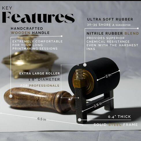 Leoball® Limited Edition Ultra-Soft Nitrile Rubber Block Printing Brayer, Deluxe Luxury 30-35 Shore A Rubber Roller, with Internal Bearing tech, 4 inch in Saudi Arabia
