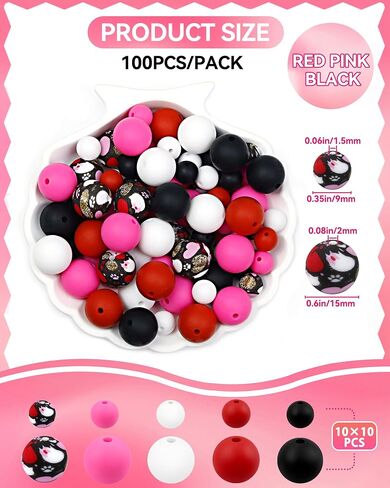 100pcs Fiveizero Silicone Beads ، حبات السيليكون 9 ملم و 15 مم لصنع سلسلة المفاتيح ، والخرز البؤري الأرجواني الأرجواني 5 ألوان من أجل الأساور والأقلام القابلة للخرز والحرف DIY in Kuwait