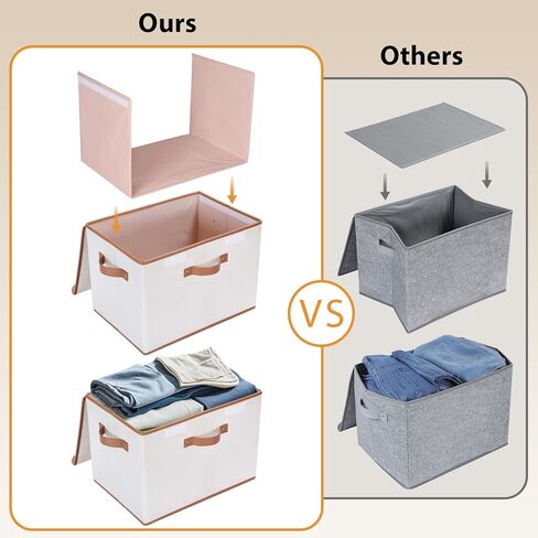 Univivi Heavy Duty Fabric Storage Bins with Lid, Large 17" 10 Gallon Stackable Storage Bins with Leather Handles, Decorative Storage Boxes with Lids for Bedroom, Closet, Nursery, Office, 3-Pack(Grey) in Kuwait