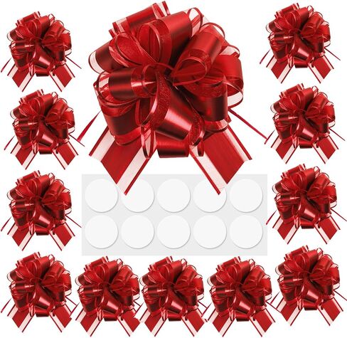 Pull Bows for Gift Wrapping: 12 Pcs 6-Inch Large Reusable Red Ribbon Bows - Mother's Day Presents Basket Assemble Accessiroes & Outdoor Suitable Holiday Decorations in Kuwait