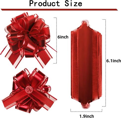 Pull Bows for Gift Wrapping: 12 Pcs 6-Inch Large Reusable Red Ribbon Bows - Mother's Day Presents Basket Assemble Accessiroes & Outdoor Suitable Holiday Decorations in Kuwait