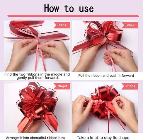 Pull Bows for Gift Wrapping: 12 Pcs 6-Inch Large Reusable Red Ribbon Bows - Mother's Day Presents Basket Assemble Accessiroes & Outdoor Suitable Holiday Decorations in Kuwait