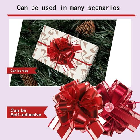 Pull Bows for Gift Wrapping: 12 Pcs 6-Inch Large Reusable Red Ribbon Bows - Mother's Day Presents Basket Assemble Accessiroes & Outdoor Suitable Holiday Decorations in Kuwait
