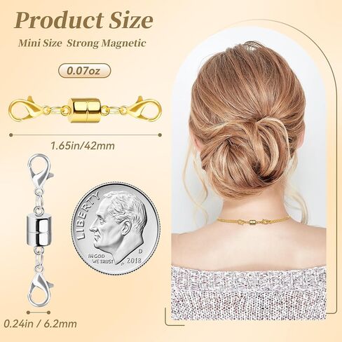 Magnetic Necklace Clasp and Closures with Double Lobster Clasp, 14K Gold and Silver Necklace Extenders for Women Jewelry Magnetic Clasps for Necklaces, Bracelet Necklace Extender(12PCS) in Kuwait