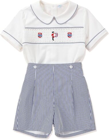 Smocked toddler boy outfits Summer Cotton Short Sleeve boys' button-down shirts Casual 2 piece Clothing Set in Kuwait